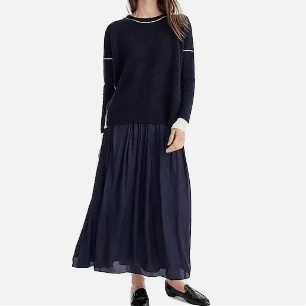 POINT SUR J. CREW NAVY BLUE SILKY CRINKLE MAXI SKIRT NWY